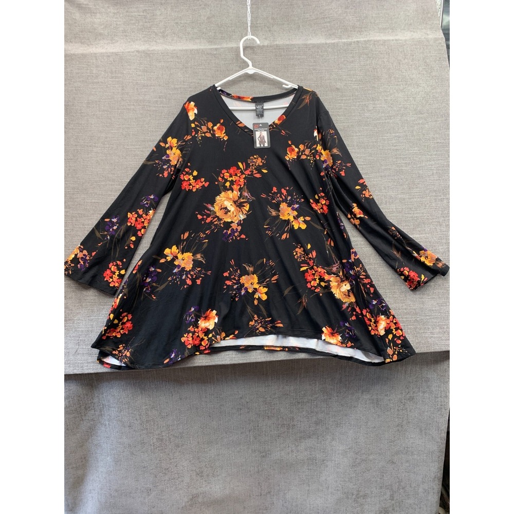Lildy Tunic Top Womens L/XL Multicolor Soft Stretchy Printed Handkerchief Hem